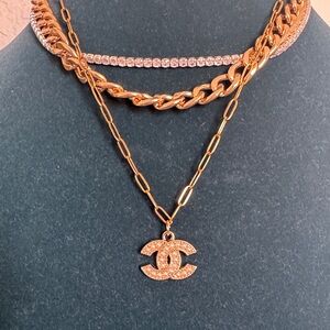 Gold-Tone Necklace with Crystal Chanel Pendant